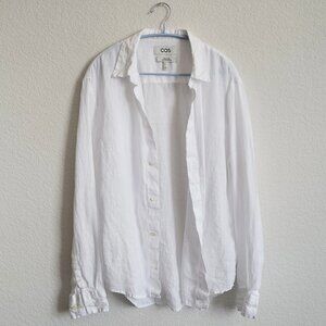 COS Relaxed 100% Linen White Button-Down Shirt Size M